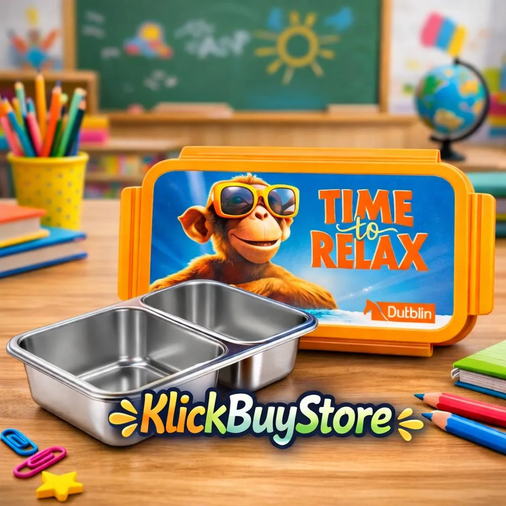 Dubblin Stainless Steel 2 Compartment Insulated Lunch Box | Leak-Proof | BPA-Free | 450ml | Model - Goofy