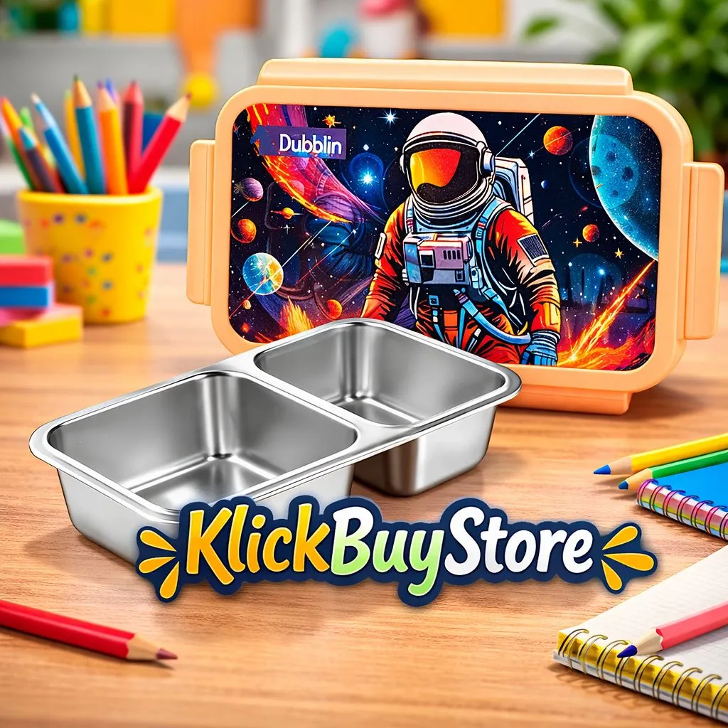 Dubblin Stainless Steel 2 Compartment Lunch Box | Leak-Proof | BPA-Free | 410ml | Model - Snoofy