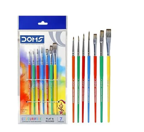 [KBS-1821] DOMS Colourmate Synthetic Paint Brush Set (Flat & Round, Pack of 7)