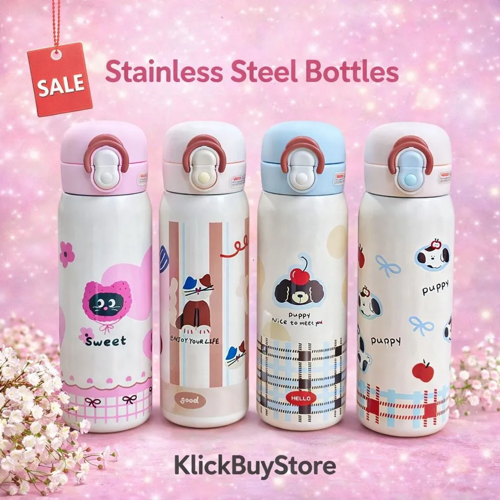 [KBS-1845] Stainless Steel Vacuum Dual Mode Water Bottle (500ml, Cute Double Edged Cup)