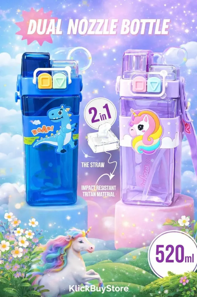 Dual Nozzle Plastic Water Bottle (Model 2398, 580ml)