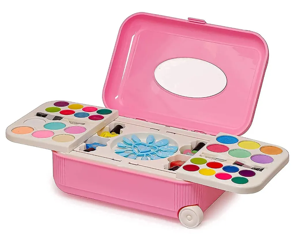 Real Makeup Kit for Girls with Mirror & Nail Art – Cosmetic Trolley