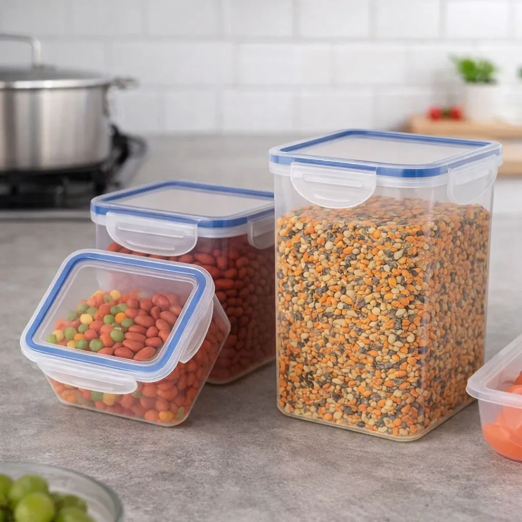 Airtight Plastic Food Storage Containers Set (1100ml, 600ml, 400ml, Pack of 3)