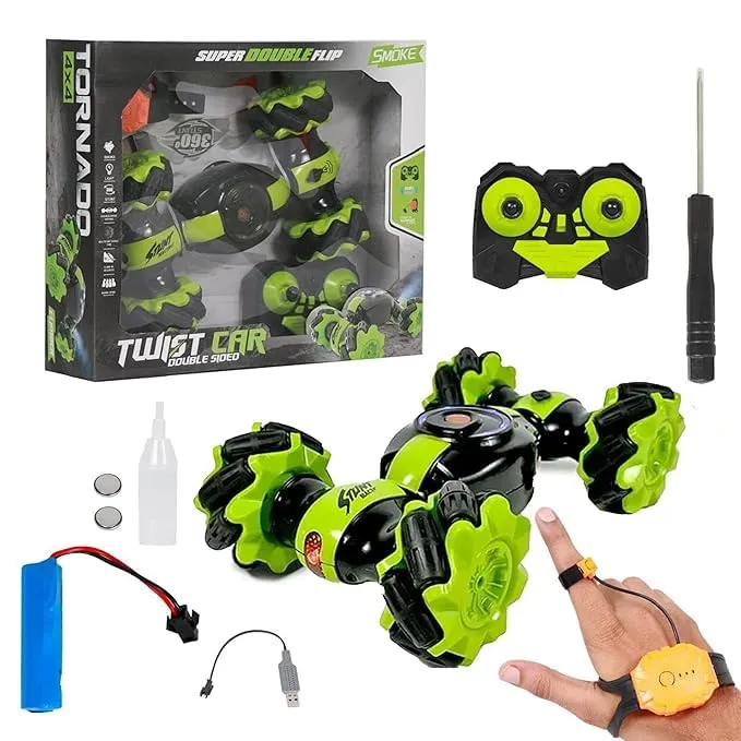 Twist Car 360° Flip RC Stunt Car with Gesture Sensor Watch Control, Lights & Music, 2.4GHz Deformation Drift Vehicle for Kids