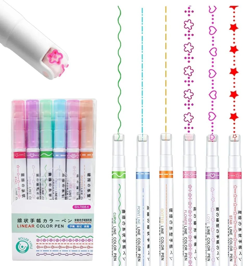 [KBS-1942] Linear Roller Pen Set – 6 Color Magic Border Highlighter