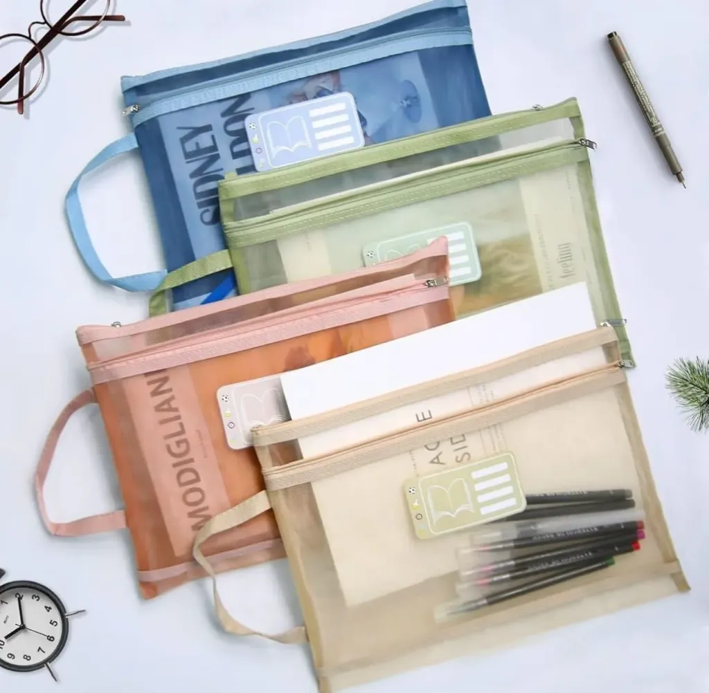 A4 Document Storage Pouch - Waterproof Mesh File Organizer with Dual Zip - Durable Folder for Office, School & Travel - Multicolour (1 Piece)