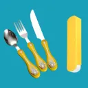Spoon Fork Knife Set for Kids - 3 Piece Stainless Steel Cutlery with Carry Case - Rust Resistant Cartoon Design - Safe & Easy to Clean for School Travel & Home