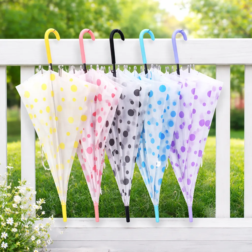 Polka Dot Umbrella - Folding Clear Dotted Umbrella for Kids & Adults - Lightweight Rain Umbrella for School, College & Office (Assorted Color)