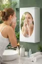 Wall Mounted Bathroom Cabinet with Mirror - Rotatable Storage Organizer Shelf - Space Saving Plastic Vanity Unit for Kitchen Bathroom Bedroom