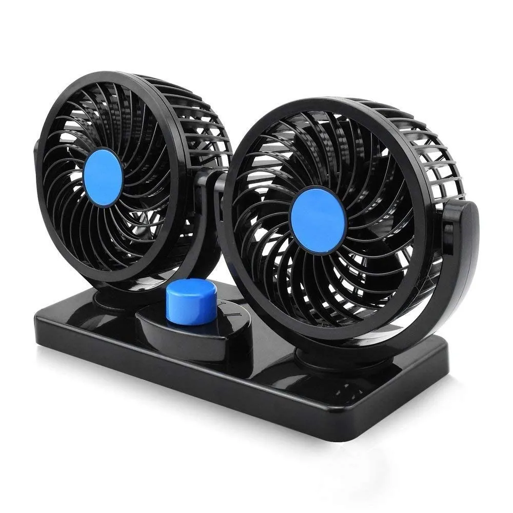 Electric Car Dashboard Fan - 360° Rotatable Dual Head Cooling Fan - 2 Speed Powerful Air Circulation Auto Fan