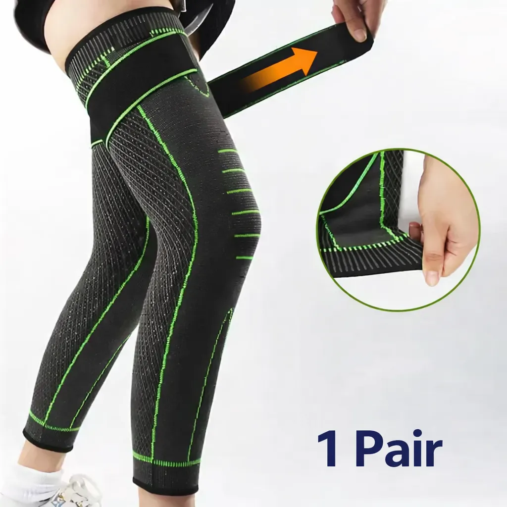 [KBS-2000] Knee Support Compression Sleeve with Adjustable Strap - Elastic Breathable Leg Support for Sports, Gym & Pain Relief - 1 Pair