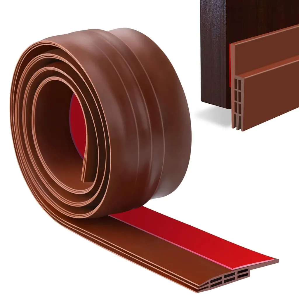 Silicone Door Draft Stopper - Self Adhesive Door Bottom Sealing Strip - Gap Filler Guard for Dust, Bugs & Air Protection (Brown)