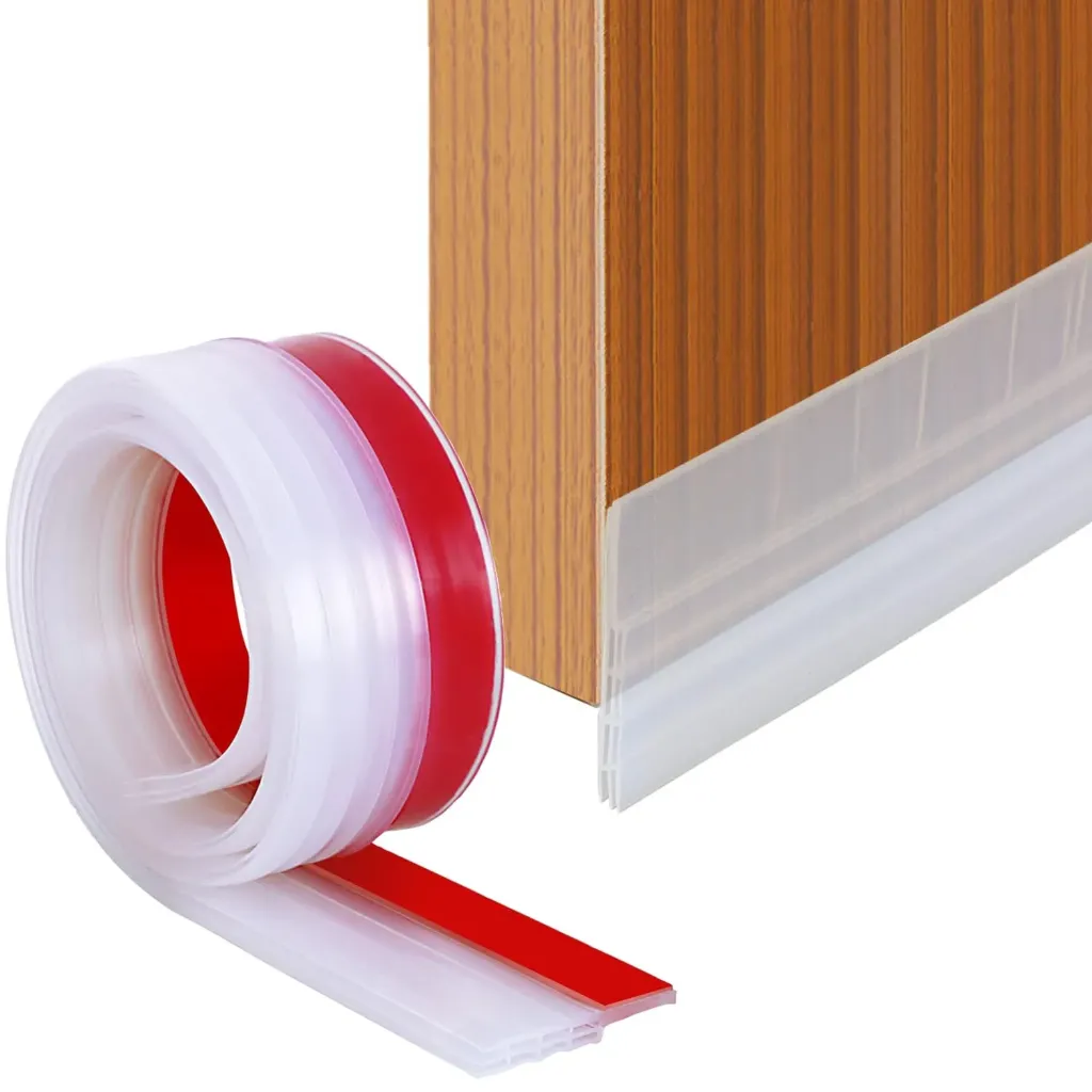 Silicone Door Draft Stopper - Self Adhesive Door Bottom Sealing Strip - Gap Filler Guard for Dust, Bugs & Air Protection (White)