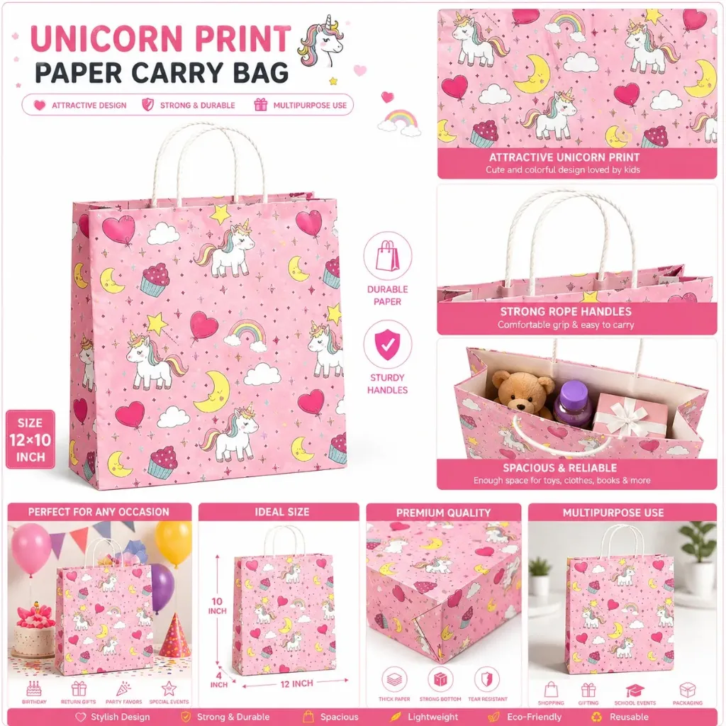 [KBS-2031] Paper Carry Bag - Unicorn Theme (12×10 inch)