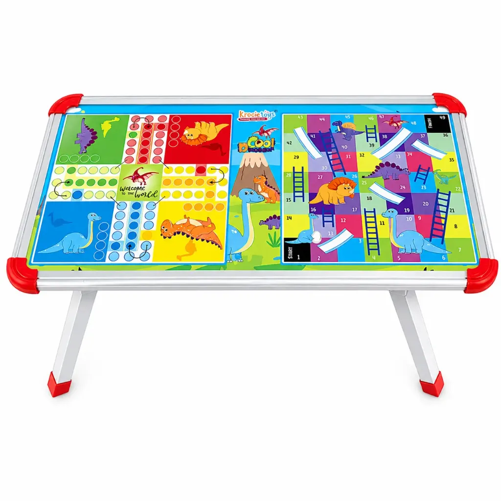 Krocie Toys Kids Foldable Multipurpose Table - 2-in-1 Game Board (Ludo & Snakes Ladder) - Study & Play Desk
