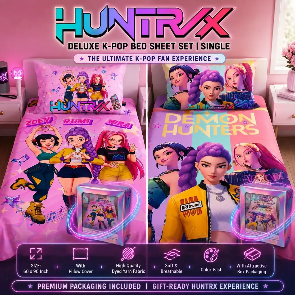 Bedsheet with Pillow Cover (60X90 inch) - K-POP Demon Hunters Design