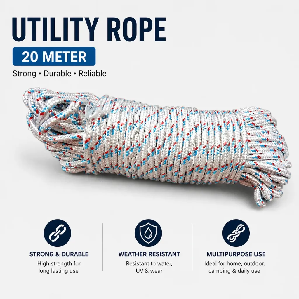 Multipurpose Utility Rope – 20 Meter Strong Braided Nylon Rope