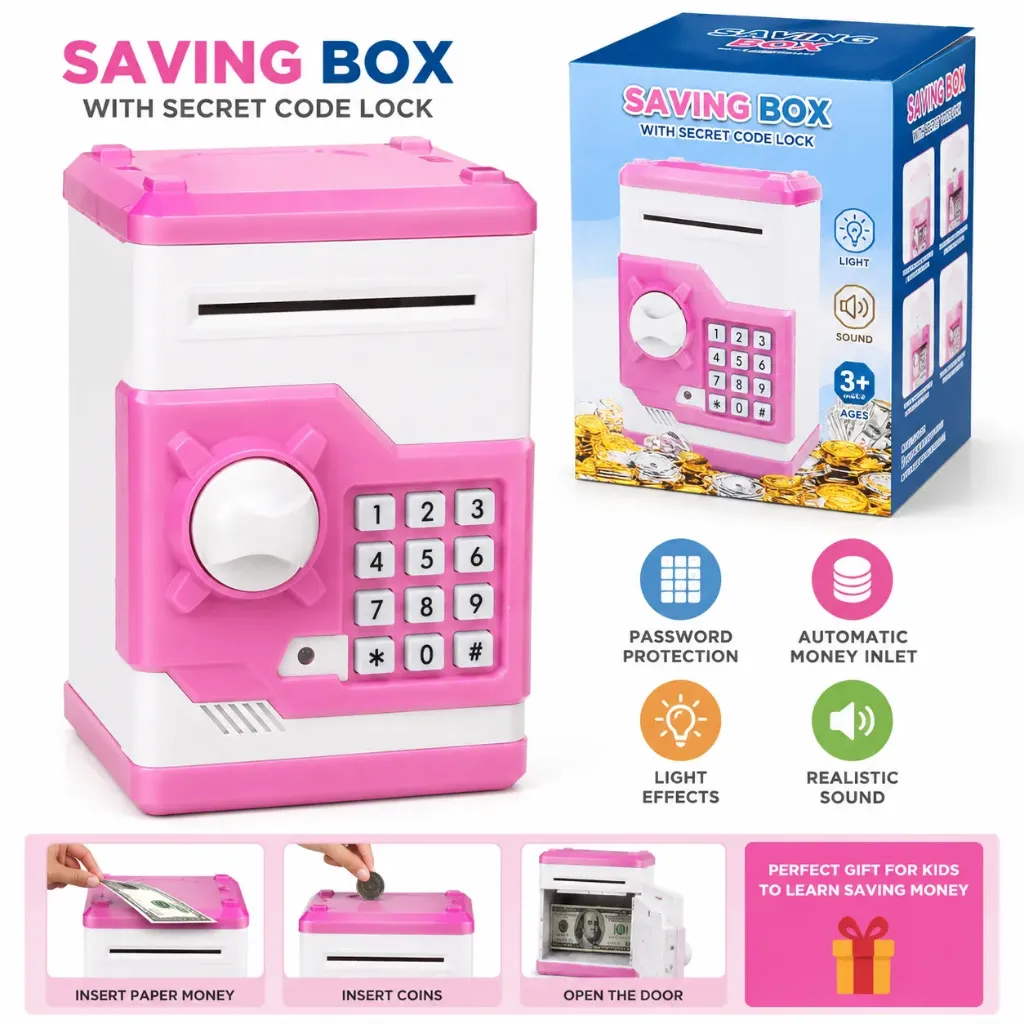 [KBS-2121] Electronic Money Saving Box with Password Lock & ATM Style Coin Bank for Boys & Girls
