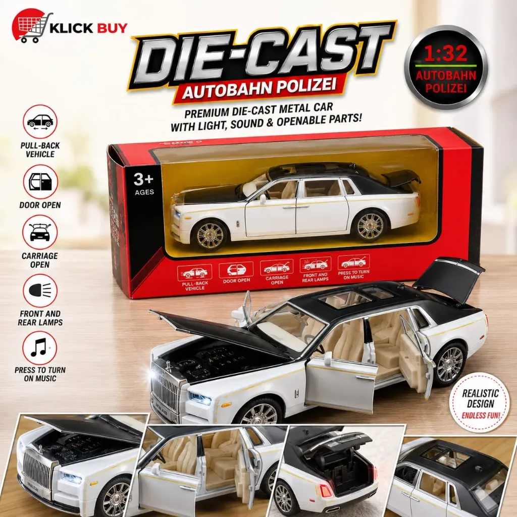 Luxury Die Cast Metal Car Toy 1:32 Scale with Light & Music - Pull Back Toy Car with Openable Doors, Hood & Trunk - Luxury Toy Car for Kids, Birthday Gift for Boys & Girls