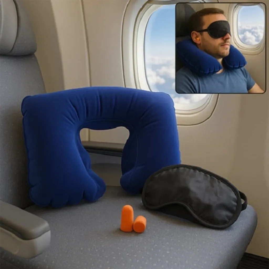 3 in 1 Travel Comfort Kit with Neck Pillow, Eye Mask & Earplugs