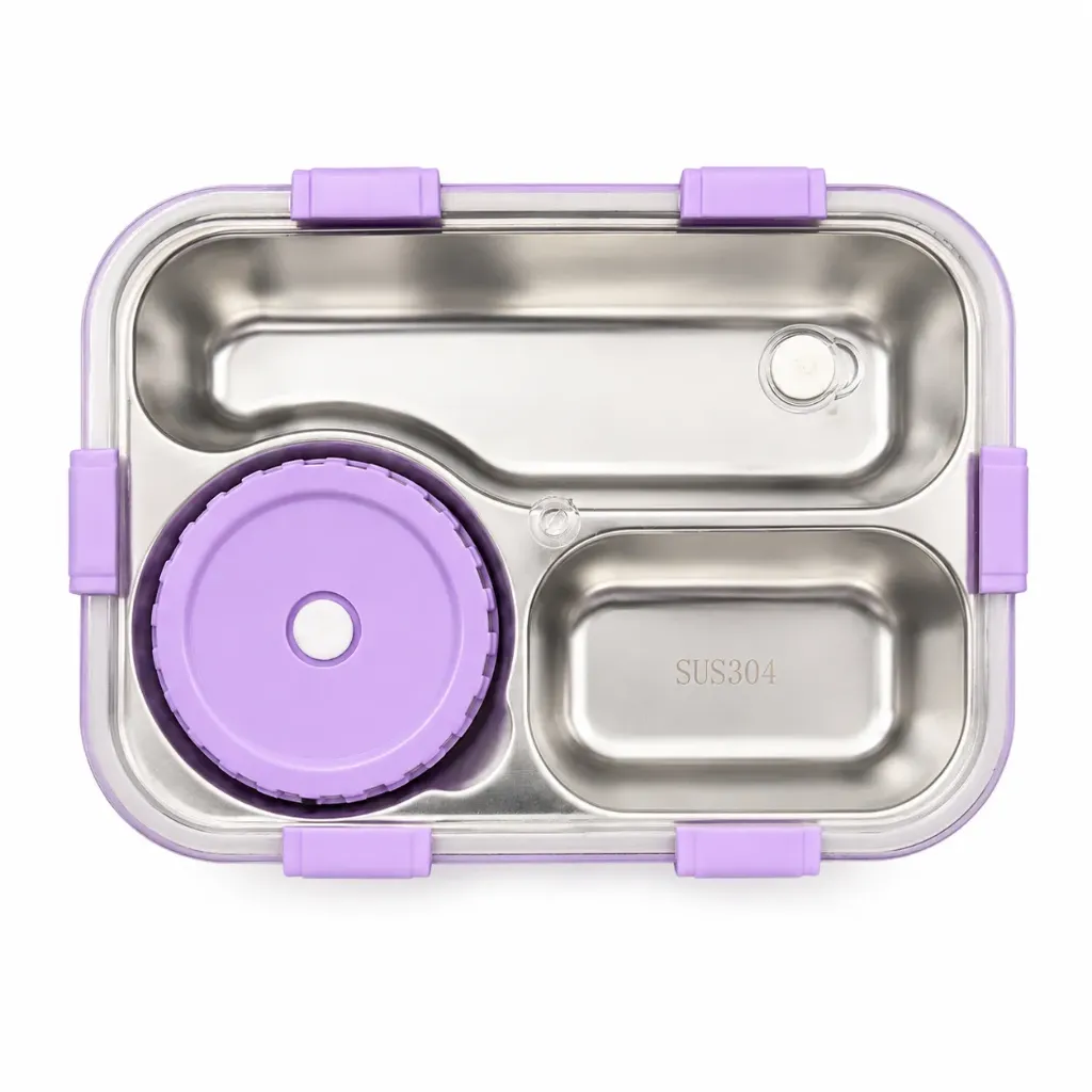 Stainless Steel Lunch Box with 3 comapartments - 500ml capacity (Kawaii Bear Family)