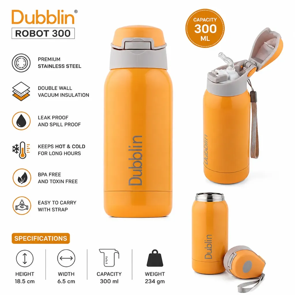 Dubblin Stainless Steel Vacuum Bottle Water Bottle (ROBOT 300)