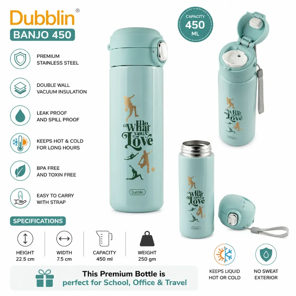 Dubblin Stainless Steel Vacuum Bottle Water Bottle (BANJO 450)