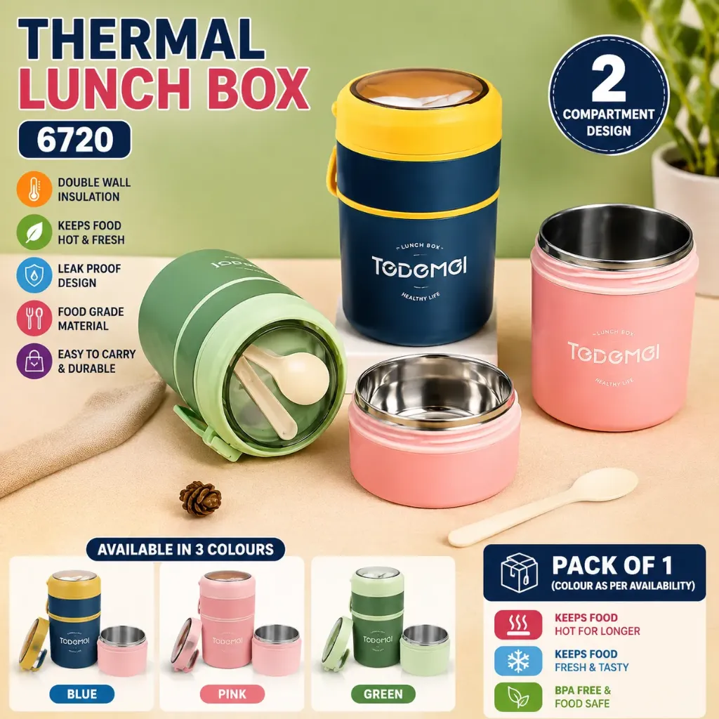 Stainless Steel Lunch Box - 2 Containers Tiffin with Spoon (No. 6720)