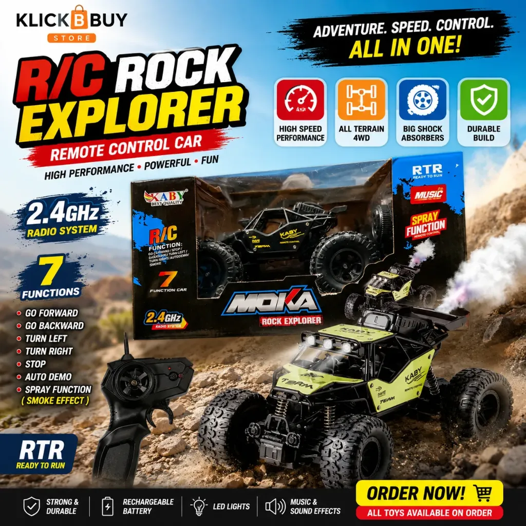 [KBS-2256] Remote Control Car (Rock Climbing Car – 7 Function RC Crawler with Music, LED Lights & Spray Function) - KABY 1182