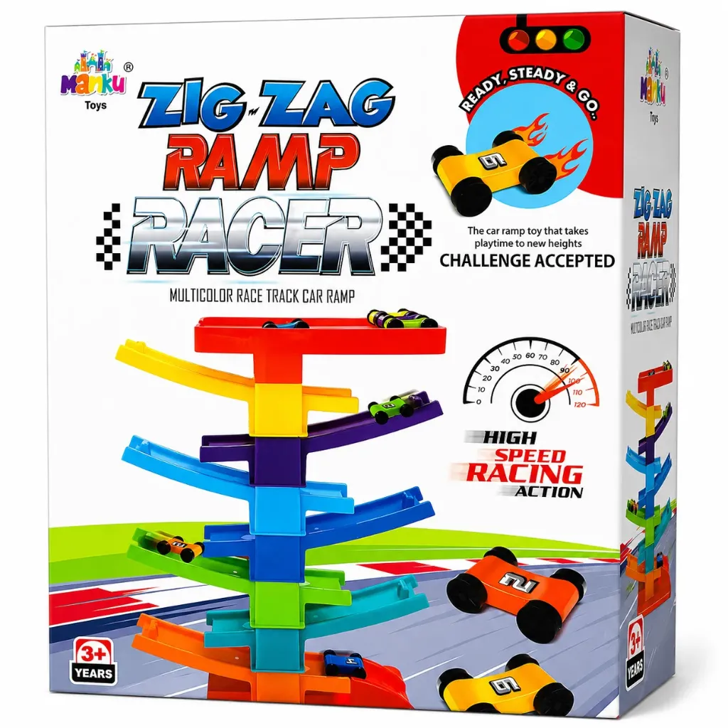[KBS-2257] Manku Zig Zag Ramp Racer Set – 7 Tier Colorful Track with 7 Racing Cars