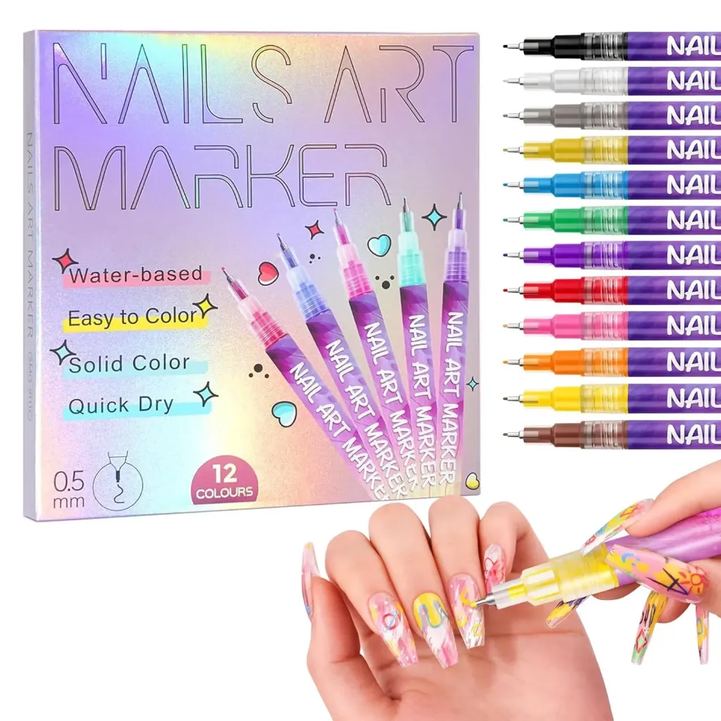 Nail Art Marker Pen Set (12 Colours, 0.5mm)