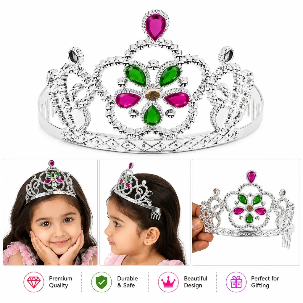 Princess Tiara Crown for Girls (Silver)