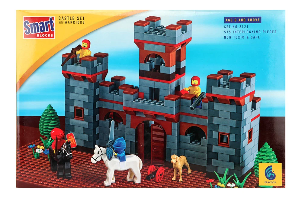 Peacock Smart Blocks Set  - Castle Set with Warriors (575 Pcs Lego) - Interlocking Building and Construction Blocks