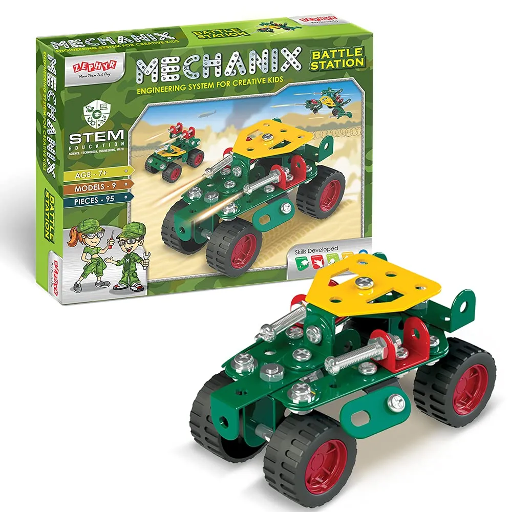 Zephyr Mechanix Battle Station Metal Construction Set for Kids (9 Models, 95 Pieces) - STEM Learning Educational Building Toy Kit -  Age 7+ Years