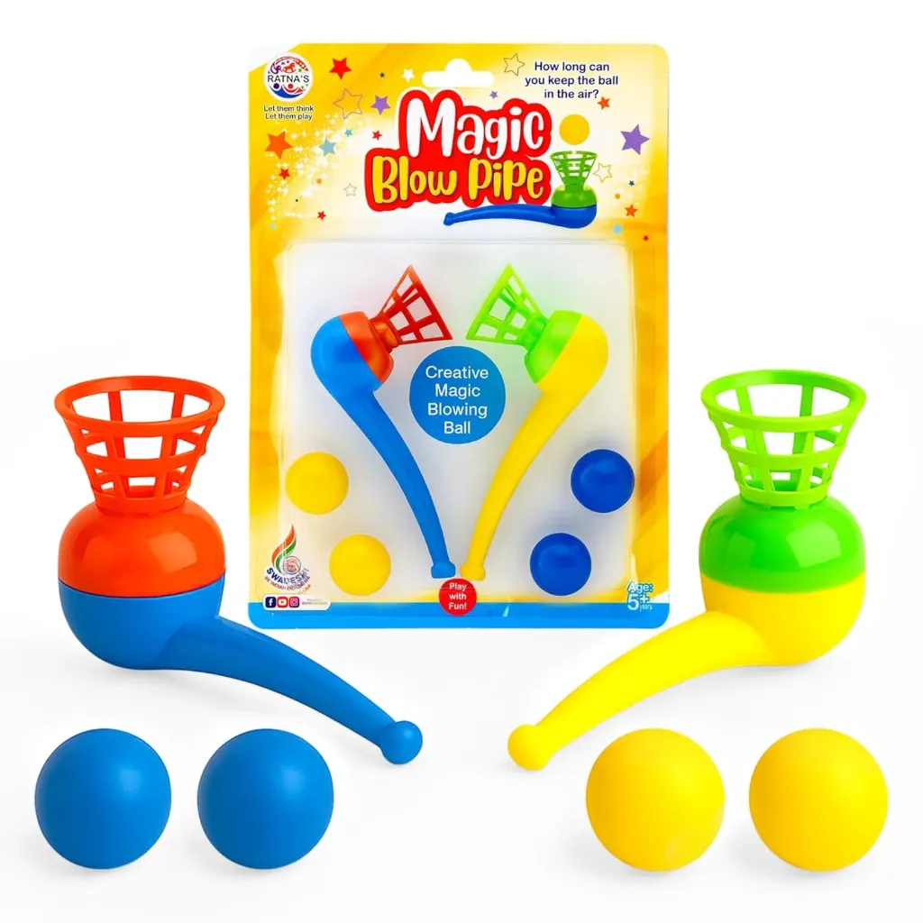 Ratna Magic Blow Pipe Set of 2 Floating Ball Game - Creative Magic Blowing Ball Toy with 2 Pipes & 4 Floating Balls, Indoor Party Game for Kids & Adults, Fun Family Activity