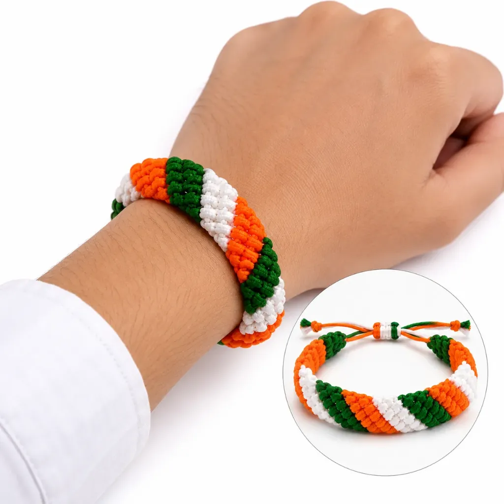Tricolor Cotton Thread Wrist Band for Independence Day & Republic Day Celebration (1 Piece)