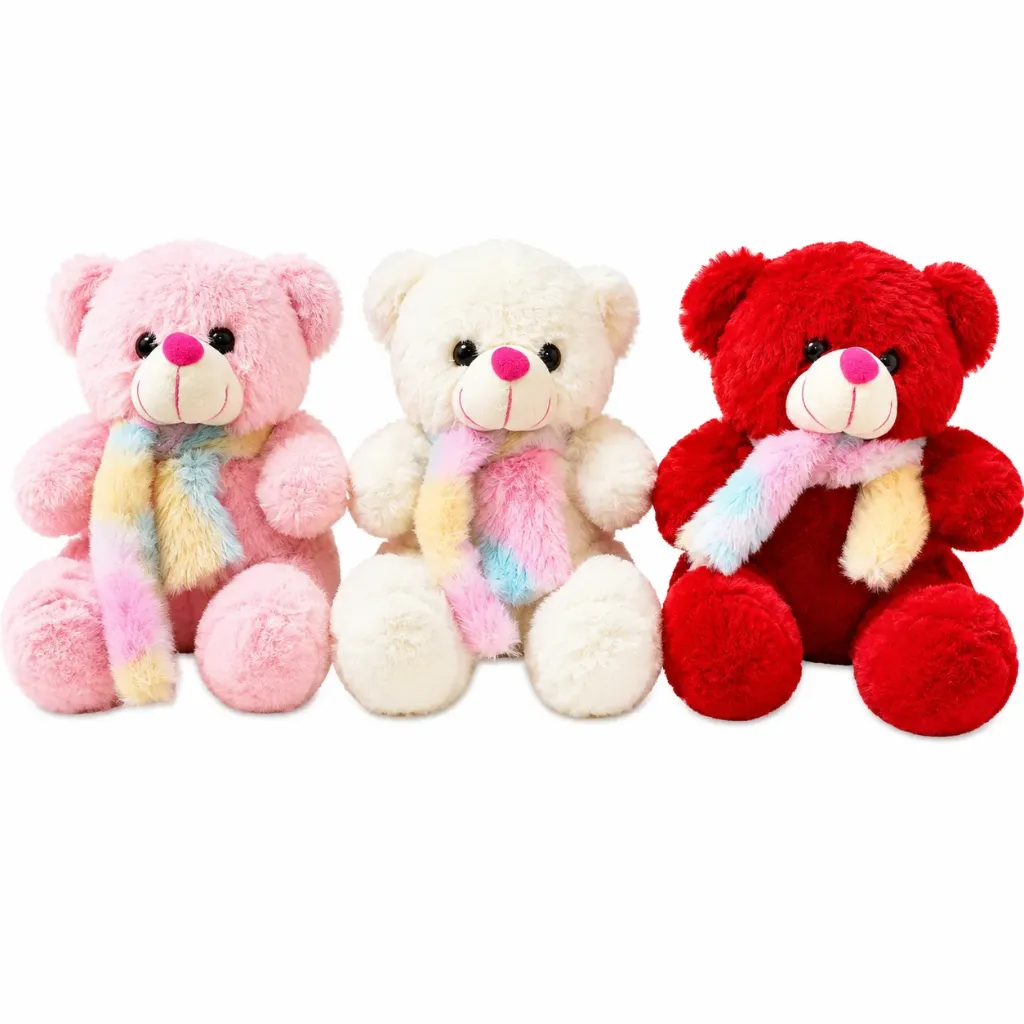 Premium Soft Teddy Bear with Rainbow Fur Scarf (2438, 1 Piece)