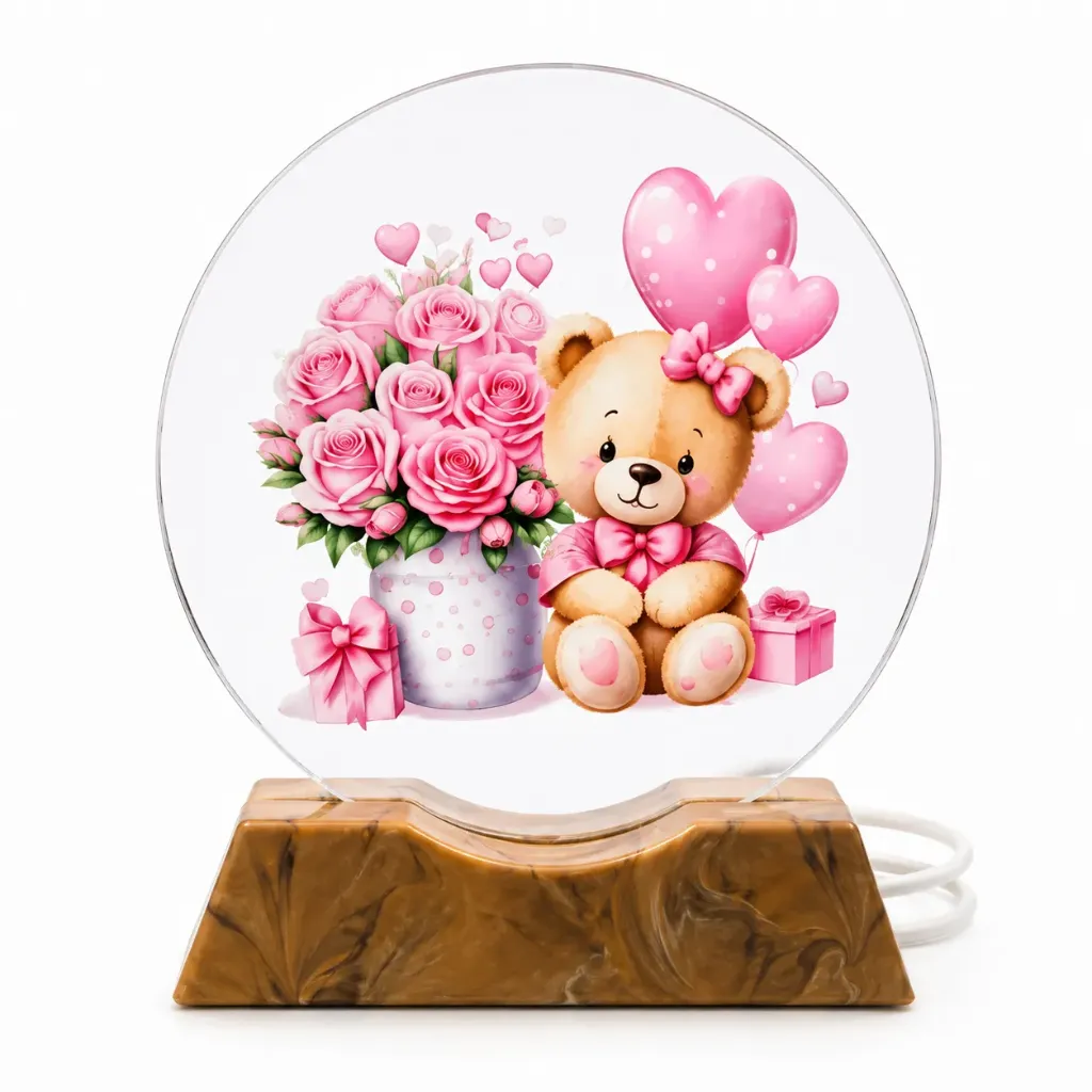[KBS-2439] Acrylic LED Lamp with Wooden Base (Big Size) - Mix Design