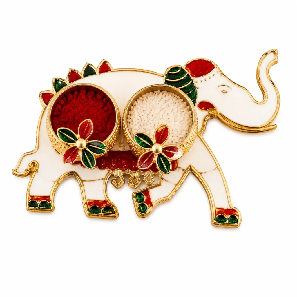 Decorative Roli Chawal Holder Pooja Thali (Elephant Shape)
