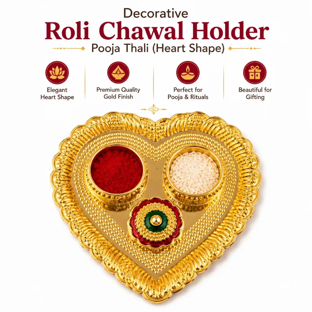 Decorative Roli Chawal Holder Pooja Thali (Heart Shape)