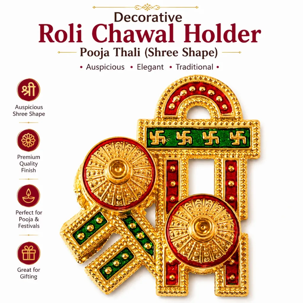 Decorative Roli Chawal Holder Pooja Thali (Shree Shape)