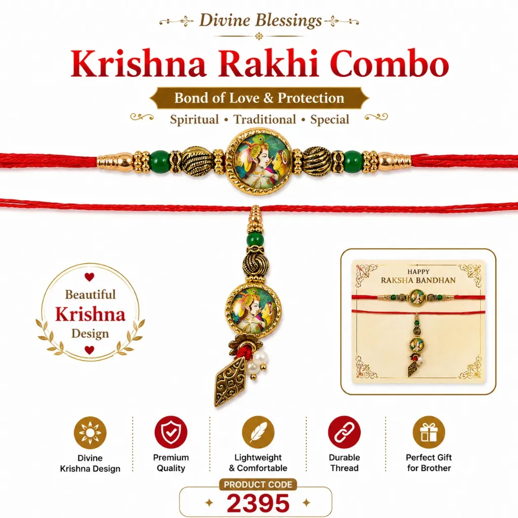 Rakhi - Krishna Design Bhaiya Bhabhi Rakhi Combo Set (2395)