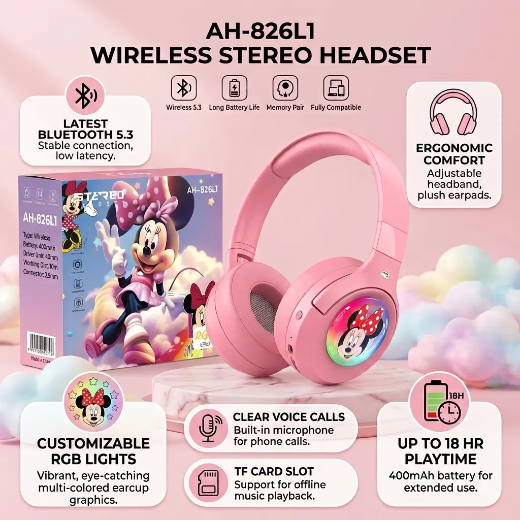 [KBS-2443] Wireless Bluetooth Headphones with RGB Light (AH-826L1) Random Design