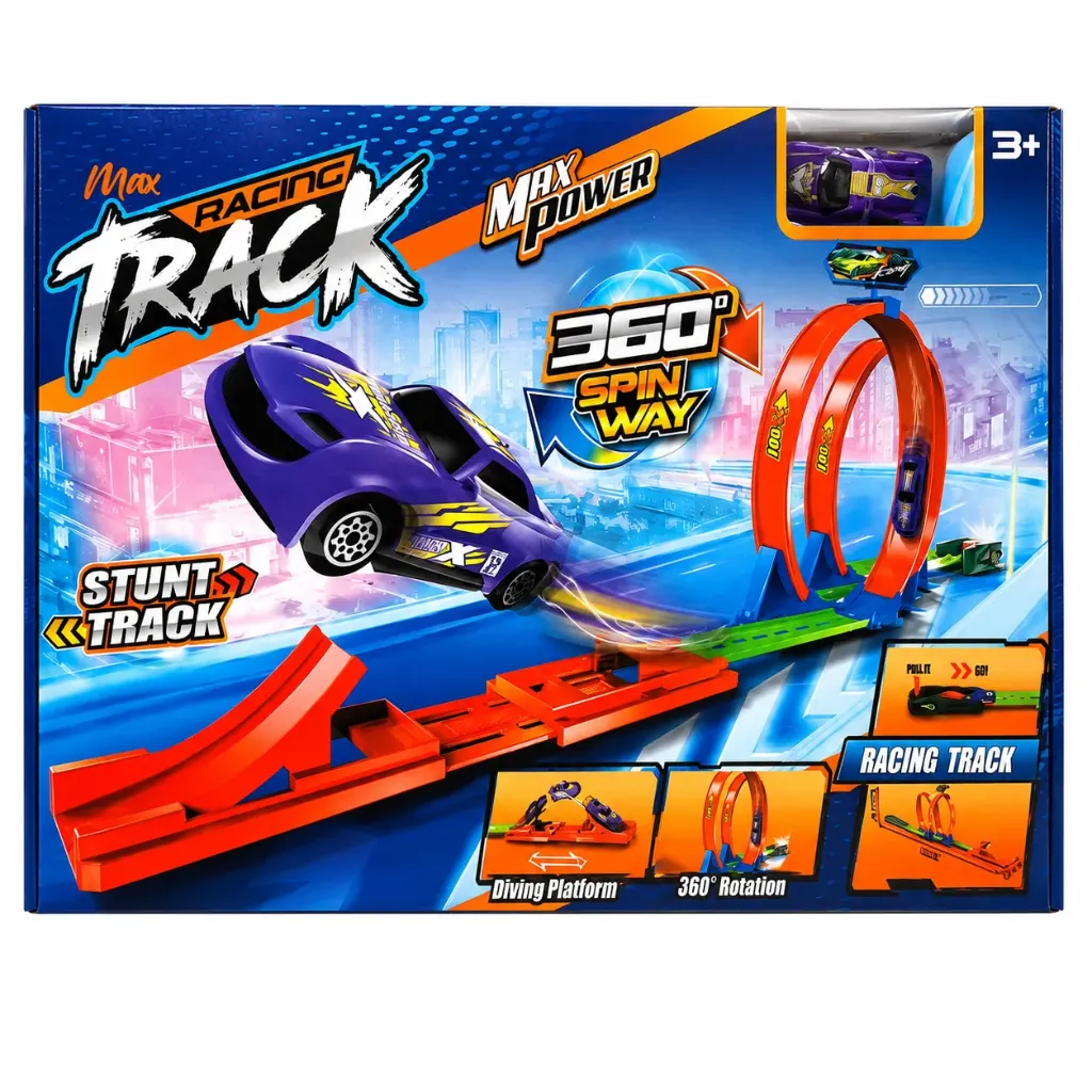 Racing Track Car Set - 360° Spin Stunt Track with Loop & Launching Platform-2469