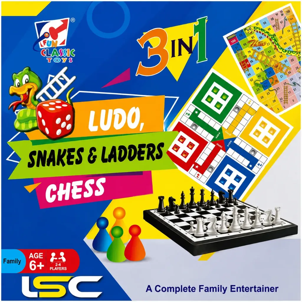 LUDO, Snakes Ladders & CHESS (3 in 1) Medium LSC (GM15)-2475