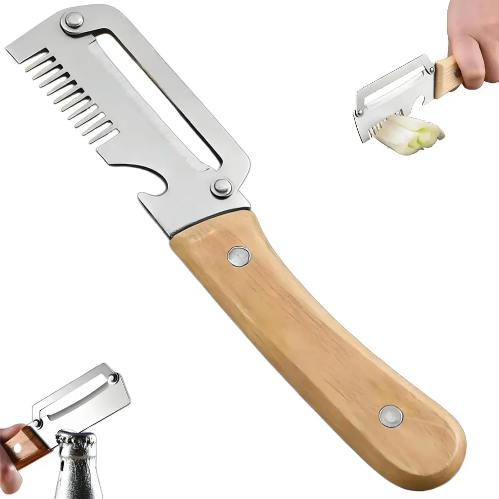 3 in 1 Stainless Steel Vegetable Peeler with Wooden Handle-2478