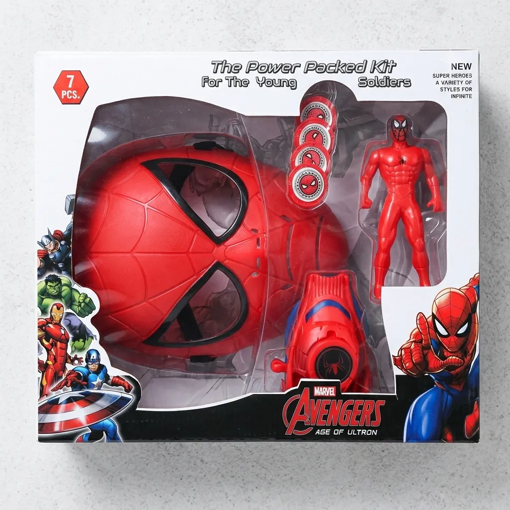 Spider Man 7 Piece Toy Set with Face Mask, Wrist Shooter & Action Figure-2501