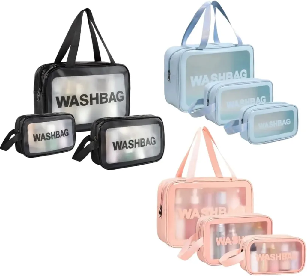3 Pieces Wash Bag (Cosmetic Bag) - Heavy Quality - Black Colour